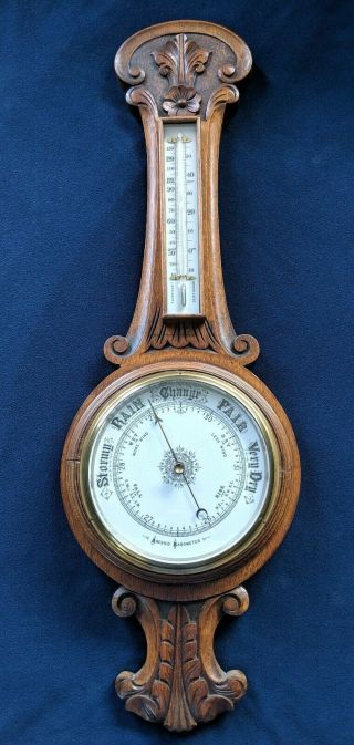 Antique Carved Oak Aneroid Wood Wall Banjo Barometer Lucille Ball I Love Lucy