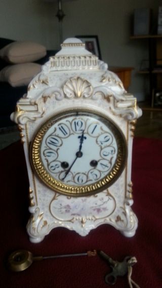 Early Antique French Porcelain Chiming Mantle Clock C 1854