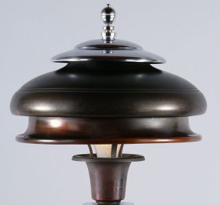 Art Deco Machine Age Streamlined 1930s Markel Desk Lamp Bakelite Base Chromium 3
