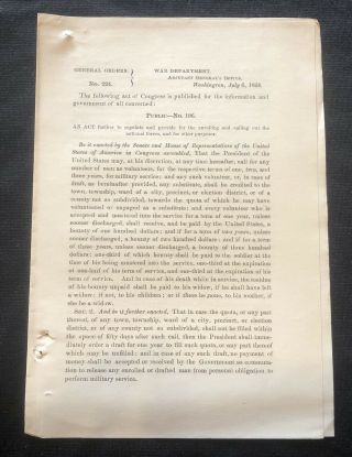 1864 Civil War General Orders Congress Approves Lincoln To Draft Soldiers Bounty
