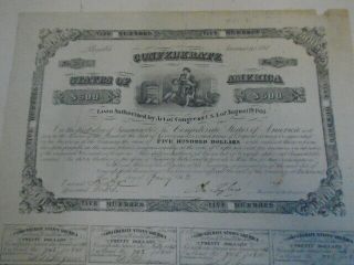 Confederate States Of America Loan Certificate,  Dated 1862 Civil War