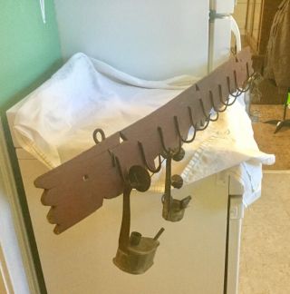 Primitive Wrought Iron Hanging Rack Hand Forged Betty Lamps Or Meat Dryer?