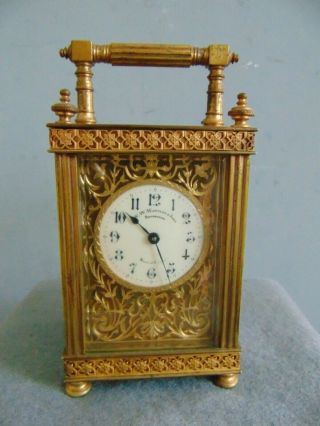 Antique Gilt Bronze French Carriage Clock In Case - W.  W.  Wattles & Sons