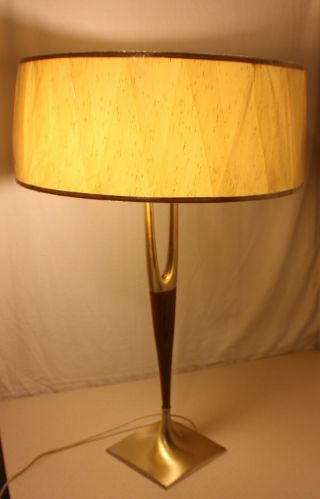 Vintage Midcentury Teak and Brass 3 Way Table Lamp with Shade c.  1960 ' s 5