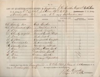 Sept 5 1865 U S Army Quartermaster Stores bill 2nd Lieut Stone 12th VRC 2