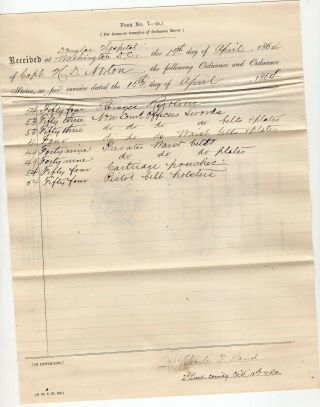 1864 Civil War Document Issue Of Ordnance By Capt.  Norton