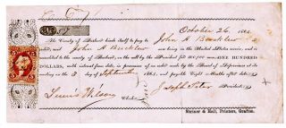 Rare – West Virginia 1864 $100 Bounty Bond Barbour County