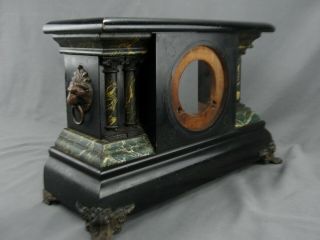 Antique Ingraham Black Faux Marble Mantle Shelf Clock Case Brass Fittings Adrian