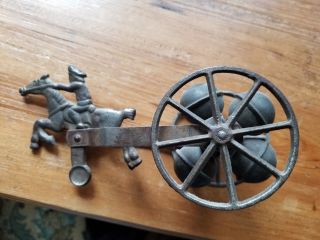 Antique Paul Revere Pull Bell Toy; Cast Iron And White Metal