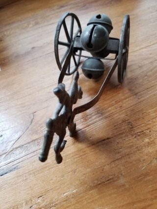 Antique Paul Revere pull bell toy; cast iron and white metal 4