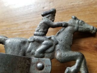 Antique Paul Revere pull bell toy; cast iron and white metal 5
