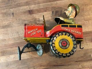 Antique Wind Up Tin Litho Toy Gi Joe And His Bouncing Jeep