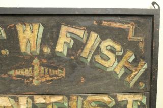Antique F.  W.  Fish Dentist Trade Sign Painted & Crushed Glass Surface L@@K 3