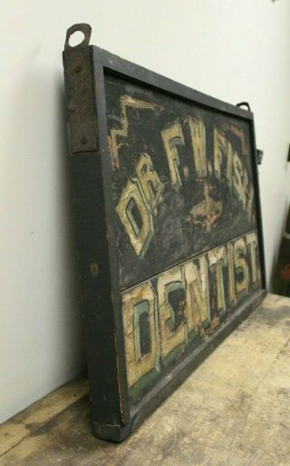 Antique F.  W.  Fish Dentist Trade Sign Painted & Crushed Glass Surface L@@K 5
