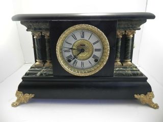 Antique The E Ingraham Black 8 Day Mantle Clock