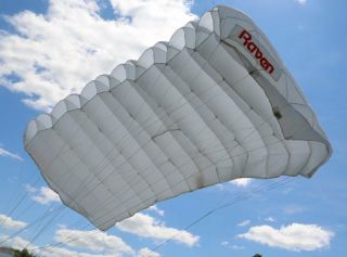 MicroRaven 150 sq ft skydiving parachute reserve canopy - white,  shape 4
