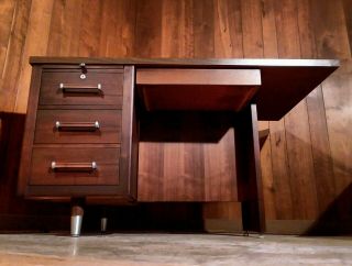 Vintage Mid Century Modern Desk by ALMA Authentic USA Retro Hard Wood Furniture 2