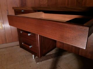 Vintage Mid Century Modern Desk by ALMA Authentic USA Retro Hard Wood Furniture 9