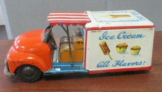 Vintage Japan Tin Litho Ice Cream Truck W/bell 7 - 1/2 "