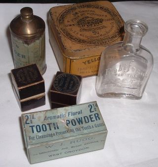 Group Antique Dentist Dental Tins Boxes Bottle Tooth Powder Impressions Ss White