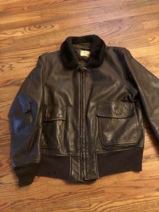 Vintage 1970s Vietnam Usn Us Navy G - 1 Flight Jacket Leather Fur Collar Patina