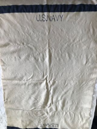 Vtg Wwii Vintage Us Navy Military Issue Ivory W Blue Stripe Wool Blanket