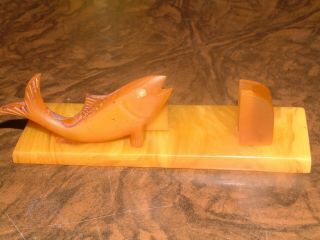 Orange Marblised Swrls Catalin Phenolic Art Deco Fish Photo/card Frame Holder