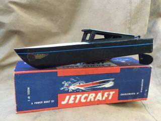 Early Rare Tinplate Jeep Craft Steam Drive Driven Speed Boat Motor Launch 1950