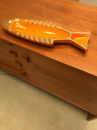 Ashtray Mid - Century Art Deco Orange & Gold Large Fish
