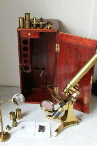 LOVELY ANTIQUE ANDREW ROSS LARGE BAR LIMB MICROSCOPE OUTFIT No.  308 C.  1849 9