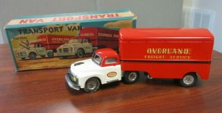 Vintage Sss Japan Tin Litho Friction Overland Freight Transport Van & Box