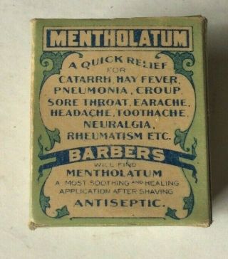 Rare Antique 1907 Mentholatum Antiseptic Milk Glass Bottle & Box