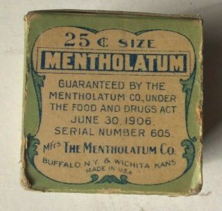 RARE ANTIQUE 1907 MENTHOLATUM ANTISEPTIC MILK GLASS BOTTLE & BOX 5