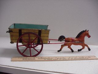Antique Tin Fallows,  George Brown,  Bergmann?? Tinplate Horse Drawn Cart Wagon