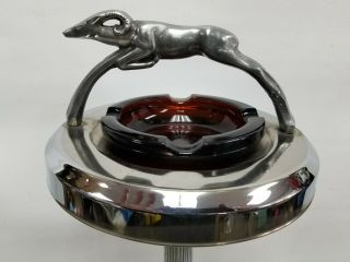 Vtg Art Deco Chrome Ram Floor Ashtray Cigar Room Lounge Smoking Stand Slag Glass 2