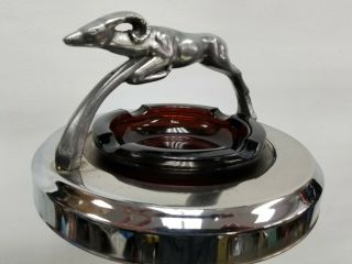 Vtg Art Deco Chrome Ram Floor Ashtray Cigar Room Lounge Smoking Stand Slag Glass 5