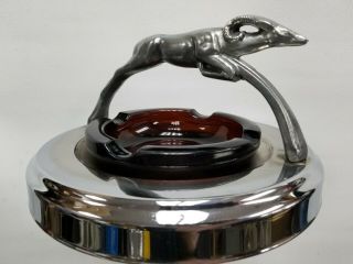 Vtg Art Deco Chrome Ram Floor Ashtray Cigar Room Lounge Smoking Stand Slag Glass 6