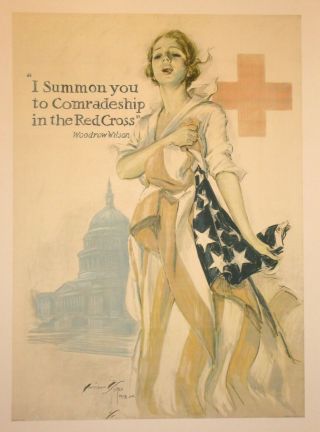 Red Cross Poster Linen First World War I Ww1 Wwi 1918 Harrison Fisher