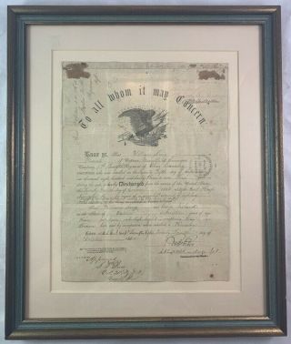 1864 Union Civil War Discharge Document 12th Ohio Cavalry Regiment