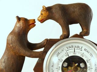 Antique French Black Forest Carved Barometer Rare 3 Bears figures 12 