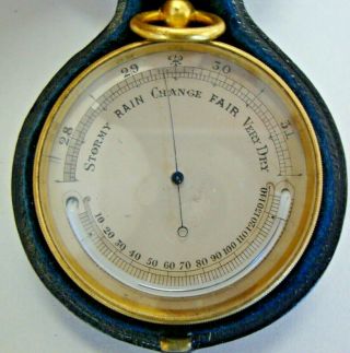 Circa 1900 Cased Pocket Barometer And Thermometer In Gilt Brass Cased