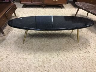 Mid Century Modern Faux Mosaic Top Surfboard Oval Coffee Table