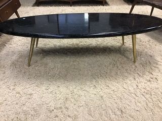 MID CENTURY MODERN FAUX MOSAIC TOP SURFBOARD OVAL COFFEE TABLE 2