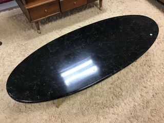 MID CENTURY MODERN FAUX MOSAIC TOP SURFBOARD OVAL COFFEE TABLE 4