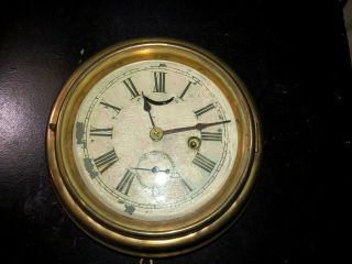Antique Ansonia Brass Case Keywind Ships Clock With Key
