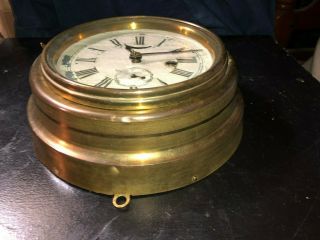 ANTIQUE ANSONIA BRASS CASE KEYWIND SHIPS CLOCK WITH KEY 3