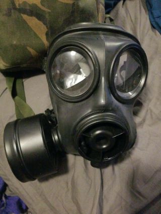 Vintage 1990 British S10 Gas Mask Military Size 1,  Rucksack Gloves And Filter