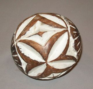 Old Antique Vtg 1800s Folk Art Geometric Chip Carved Wooden Ball White Highlight