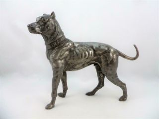Antique Art Nouveau Oxidised Metal ' WMF ' Mastiff Hound Dog Figure c1910 2