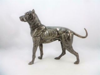 Antique Art Nouveau Oxidised Metal ' WMF ' Mastiff Hound Dog Figure c1910 4